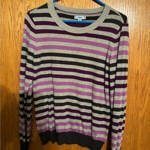 Izod Women's Striped Crew Neck Sweater - Purple, Gray, and Black